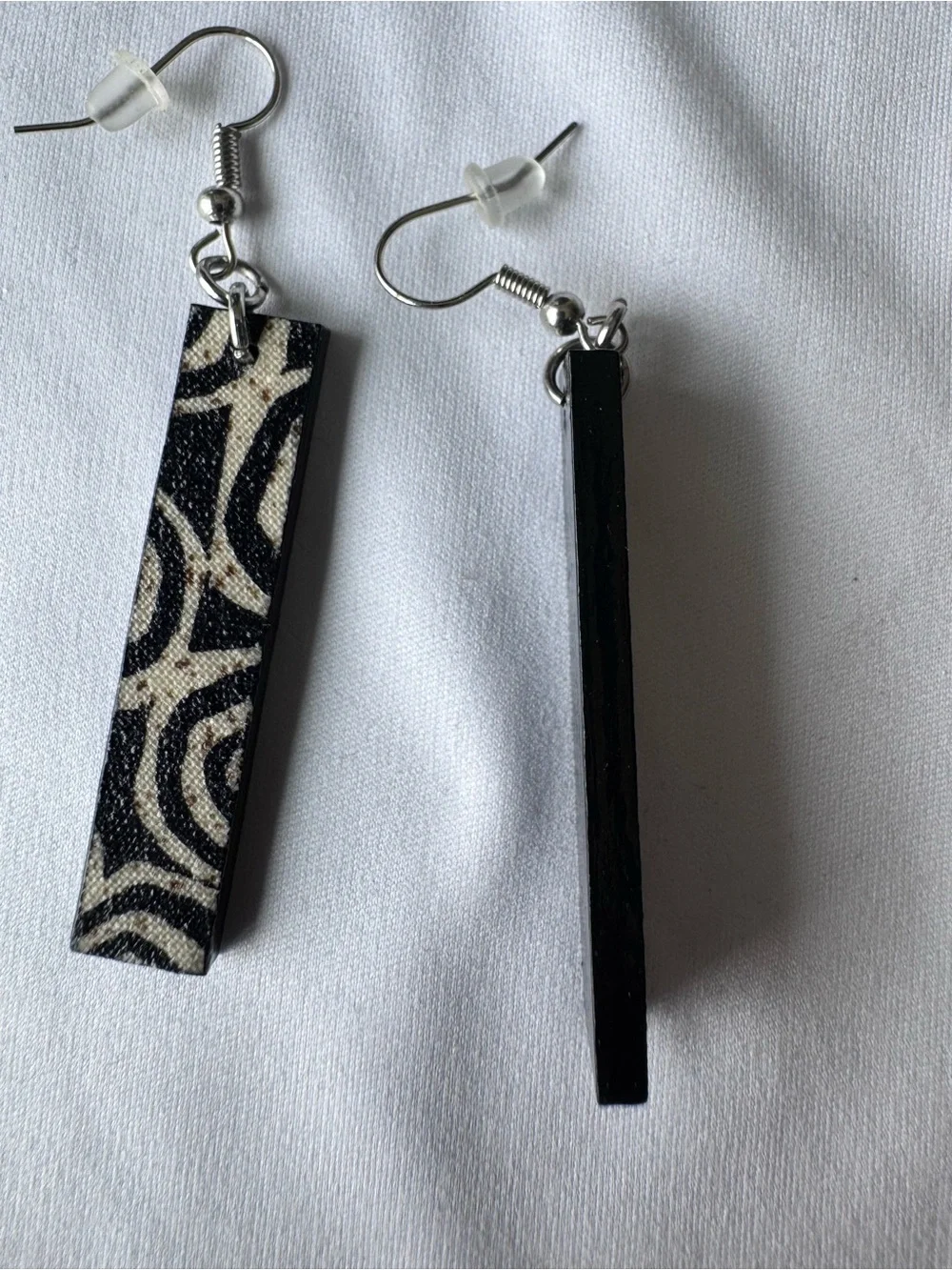 Handmade Black and Cream Swirl Bar Earrings